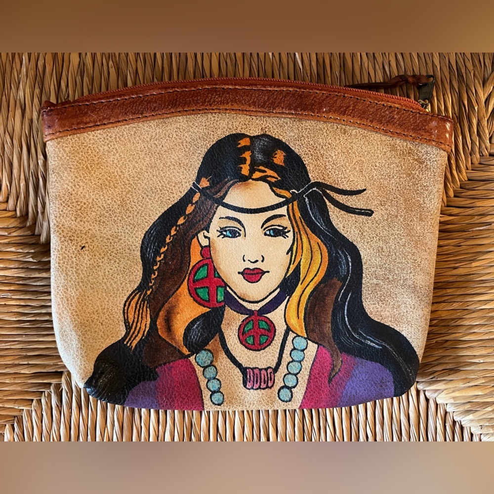 Vintage Emily Ann of Boca Raton Hand Painted Leather Hippie Boho Pouch Bag
